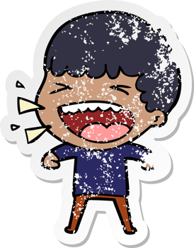 distressed sticker of a cartoon laughing man png