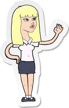 sticker of a cartoon pretty woman waving png