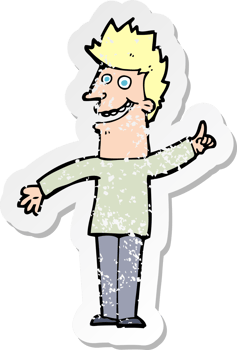 retro distressed sticker of a cartoon happy man png