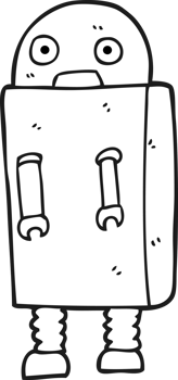 black and white cartoon robot png
