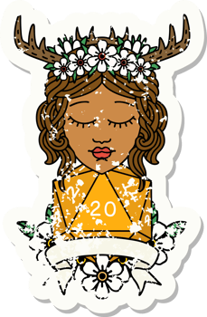 Retro Tattoo Style human druid with natural twenty roll png