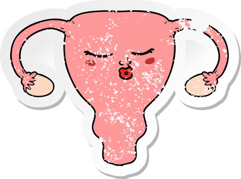 distressed sticker of a cartoon uterus png