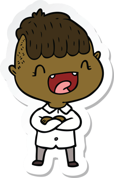 sticker of a cartoon happy boy laughing png