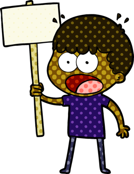cartoon shocked man with placard png