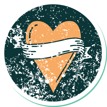 iconic distressed sticker tattoo style image of a heart and banner png
