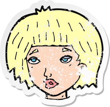retro distressed sticker of a cartoon bored looking woman drawing png