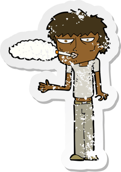 retro distressed sticker of a cartoon smoker png