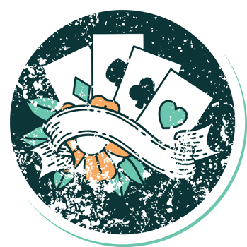 iconic distressed sticker tattoo style image of cards and banner png