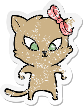 distressed sticker of a cartoon cat png