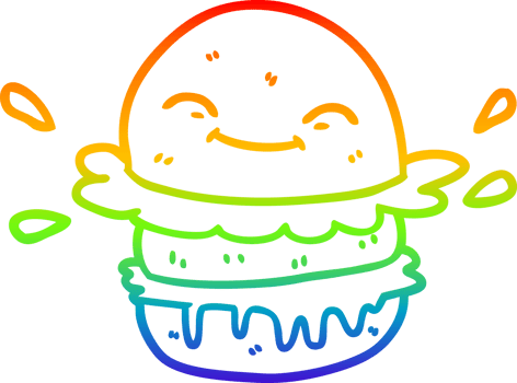 rainbow gradient line drawing of a cartoon fast food burger png