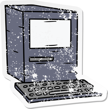 hand drawn distressed sticker cartoon doodle of a computer and keyboard png