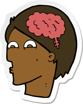 sticker of a cartoon head with brain symbol png