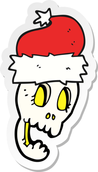 sticker of a cartoon christmas hat on skull png