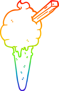 rainbow gradient line drawing of a cartoon ice cream png