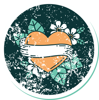iconic distressed sticker tattoo style image of a heart and banner png