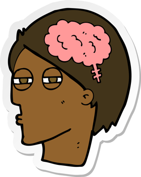 sticker of a cartoon man thinking carefully png
