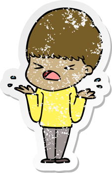 distressed sticker of a cartoon stressed man png