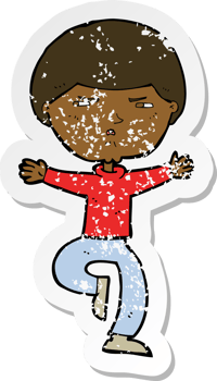 retro distressed sticker of a cartoon angry man png