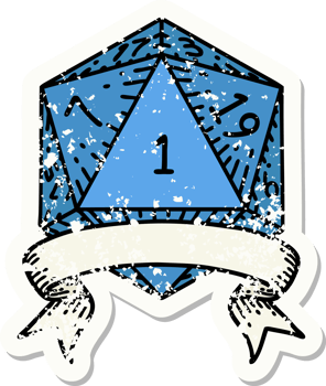 natural one d20 dice roll grunge sticker png