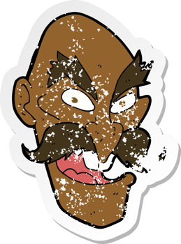 retro distressed sticker of a cartoon evil old man face png