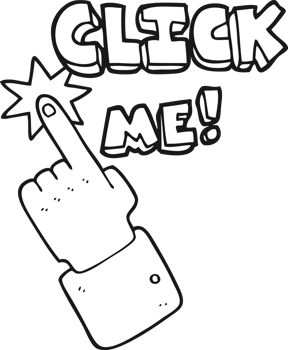 click me black and white cartoon sign png