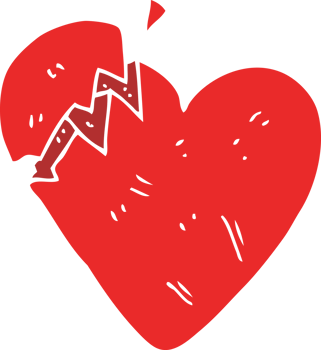 flat color illustration of a cartoon broken heart png