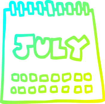 cold gradient line drawing cartoon calendar showing month of july png