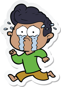 sticker of a cartoon crying man running png