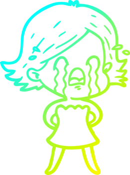 cold gradient line drawing cartoon woman crying png