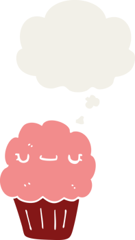 cartoon muffin and thought bubble in retro style png