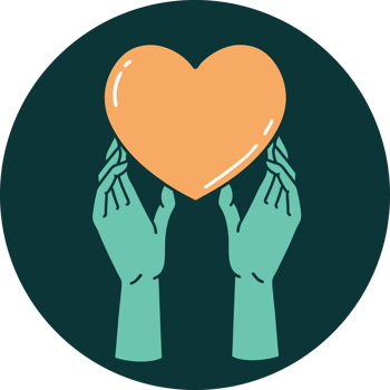 tattoo style icon of a hands reaching for a heart png