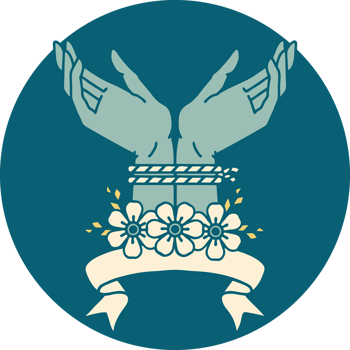icon with banner of hands tied png