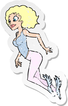 retro distressed sticker of a cartoon flying woman png
