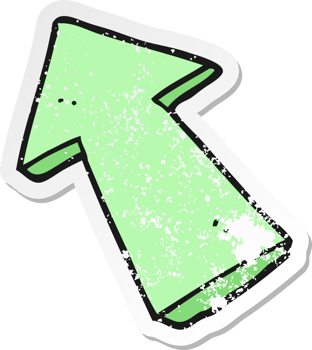 retro distressed sticker of a cartoon pointing arrow png