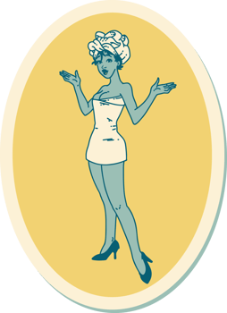 tattoo style sticker of a pinup girl in towels png
