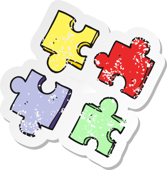 retro distressed sticker of a cartoon jig saw pieces png