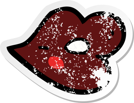retro distressed sticker of a cartoon glossy lips png