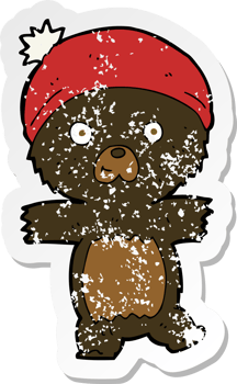 retro distressed sticker of a cartoon cute black bear png