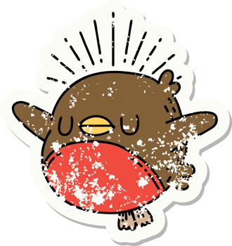 grunge sticker of tattoo style flapping robin png