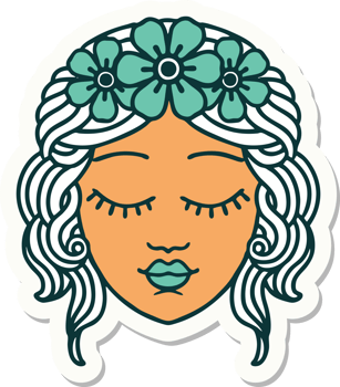 tattoo style sticker of a maidens face png