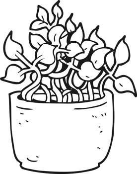 black and white cartoon house plant png
