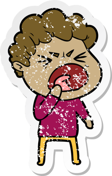 distressed sticker of a cartoon furious man png