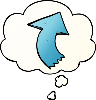 cartoon pointing arrow with thought bubble in smooth gradient style png