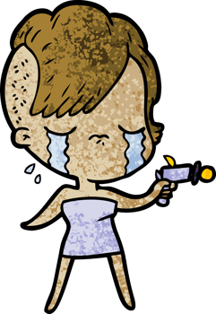 cartoon crying girl pointing ray gun png