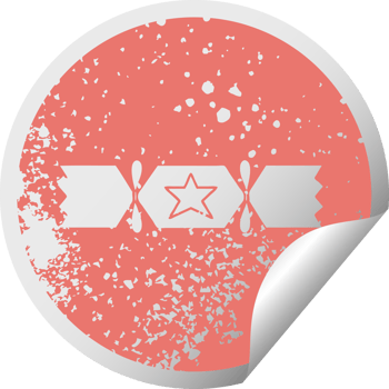 distressed circular peeling sticker symbol of a christmas cracker png
