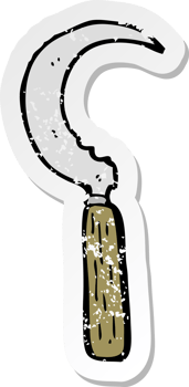 retro distressed sticker of a cartoon sickle drawing png