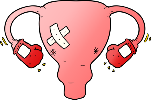 cartoon beat up uterus with boxing gloves png