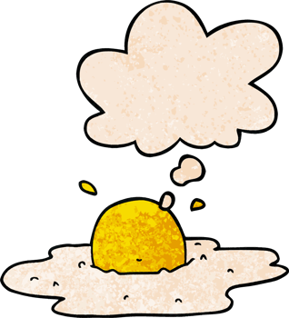 cartoon fried egg with thought bubble in grunge texture style png