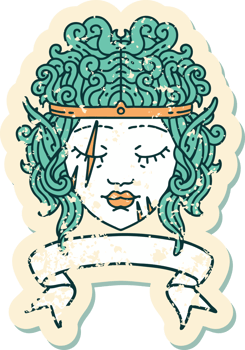 Retro Tattoo Style elf barbarian character face with banner png