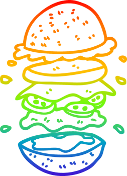 rainbow gradient line drawing of a cartoon huge burger png